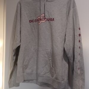 DC Heather Gray Hoodie with Burgundy Details